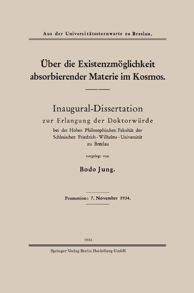 Produktbild: &Uuml;ber die Existenzm&ouml;glichkeit absorbierender Materie im Kosmos