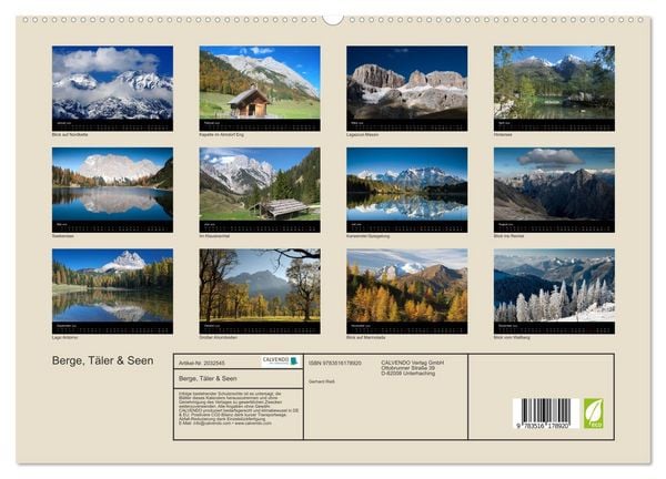 Produktbild: Berge, T&auml;ler & Seen (hochwertiger Premium Wandkalender 2026 DIN A2 quer), Kunstdruck in Hochglanz