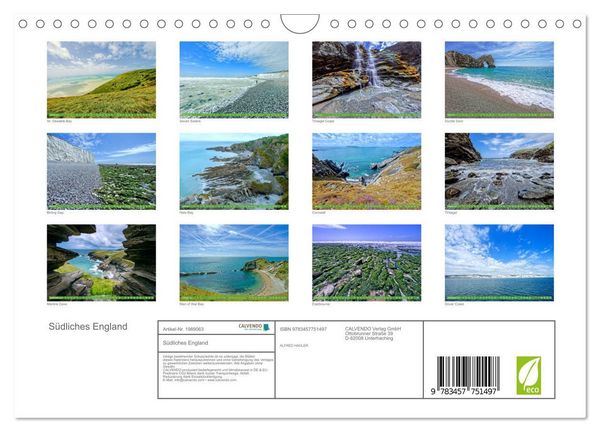 Produktbild: S&uuml;dliches England (Wandkalender 2026 DIN A4 quer), CALVENDO Monatskalender
