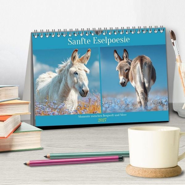 Produktbild: Sanfte Eselpoesie. Momente zwischen Bergwelt und Meer (Tischkalender 2027 DIN A5 quer), CALVENDO Monatskalender