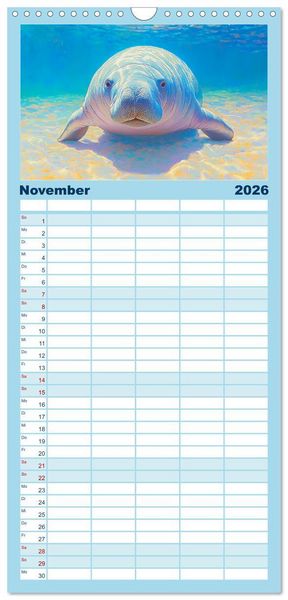 Produktbild: Familienplaner 2026 - Manatee Paintings. Rundschwanzseek&uuml;he im &Ouml;lgem&auml;lde-Stil mit 5 Spalten (Wandkalender, 21 x 45 cm) CALVENDO