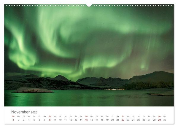 Produktbild: Nordlichter - Magische N&auml;chte in Skandinavien (hochwertiger Premium Wandkalender 2026 DIN A2 quer), Kunstdruck in Hochglanz