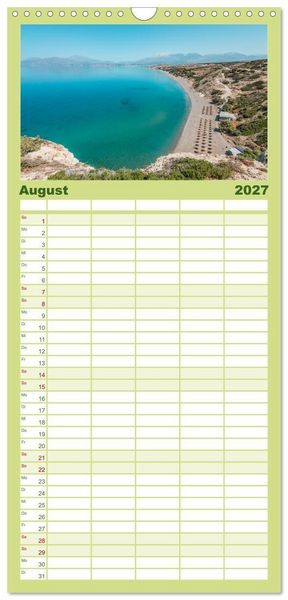 Produktbild: Familienplaner 2027 - Kreta - Die sch&ouml;nsten Str&auml;nde mit 5 Spalten (Wandkalender, 21 x 45 cm) CALVENDO