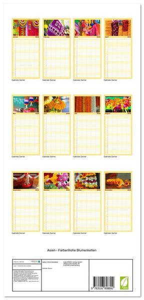 Produktbild: Familienplaner 2026 - Asien - Farbenfrohe Blumenketten mit 5 Spalten (Wandkalender, 21 x 45 cm) CALVENDO