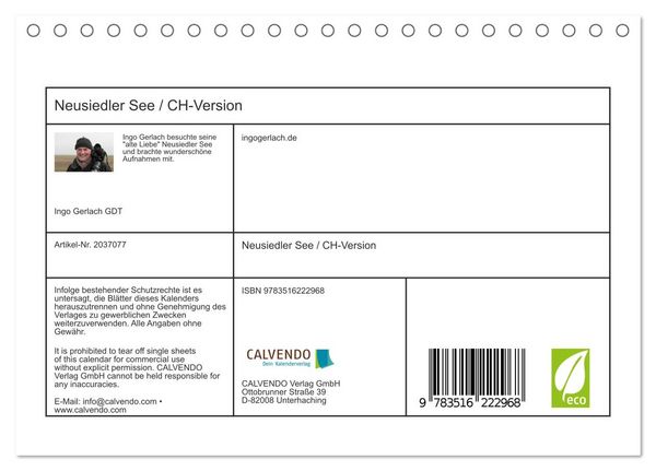 Produktbild: Neusiedler See / CH-Version (Tischkalender 2026 DIN A5 quer), CALVENDO Monatskalender