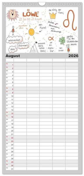 Produktbild: Familienplaner 2026 - Sternzeichen-Kalender mit 5 Spalten (Wandkalender, 21 x 45 cm) CALVENDO