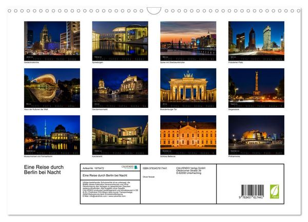 Produktbild: Eine Reise durch Berlin bei Nacht (Wandkalender 2026 DIN A3 quer), CALVENDO Monatskalender