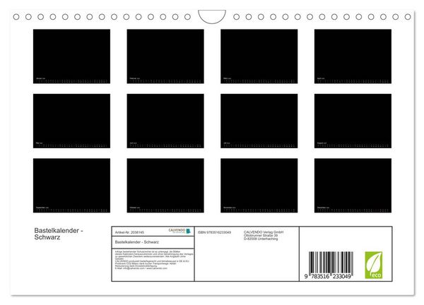 Produktbild: Bastelkalender - Schwarz (Wandkalender 2026 DIN A4 quer), CALVENDO Monatskalender
