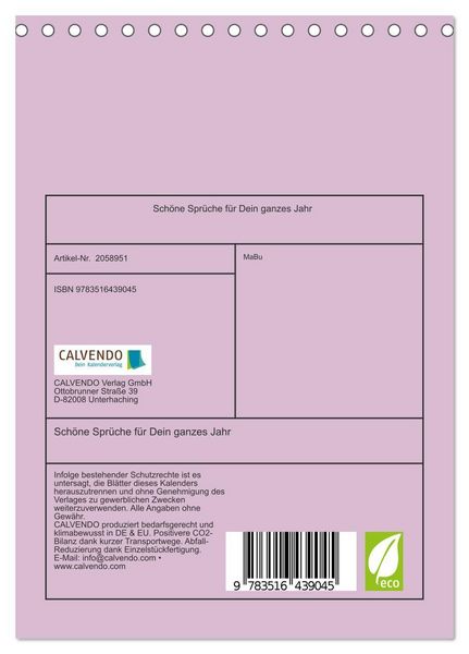 Produktbild: Sch&ouml;ne Spr&uuml;che f&uuml;r Dein ganzes Jahr (Tischkalender 2026 DIN A5 hoch), CALVENDO Monatskalender