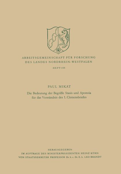Produktbild: Die Bedeutung der Begriffe Stasis und Aponoia f&uuml;r das Verst&auml;ndnis des 1. Clemensbriefes