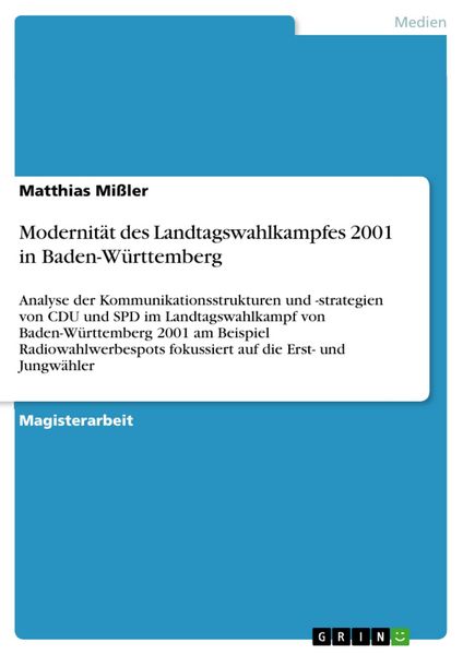 Produktbild: Modernit&auml;t des Landtagswahlkampfes 2001 in Baden-W&uuml;rttemberg