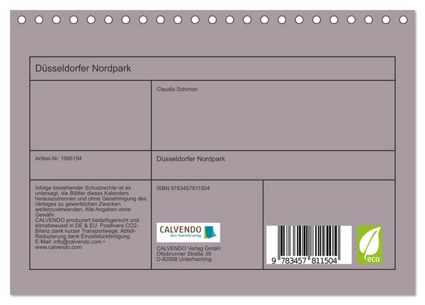 Produktbild: D&uuml;sseldorfer Nordpark (Tischkalender 2026 DIN A5 quer), CALVENDO Monatskalender