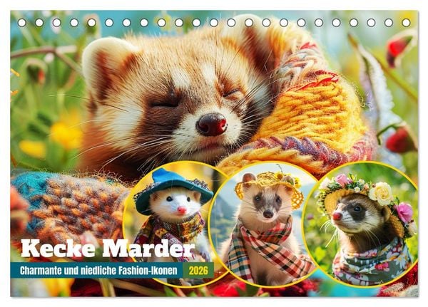 Produktbild: Kecke Marder. Charmante und niedliche Fashion-Ikonen (Tischkalender 2026 DIN A5 quer), CALVENDO Monatskalender