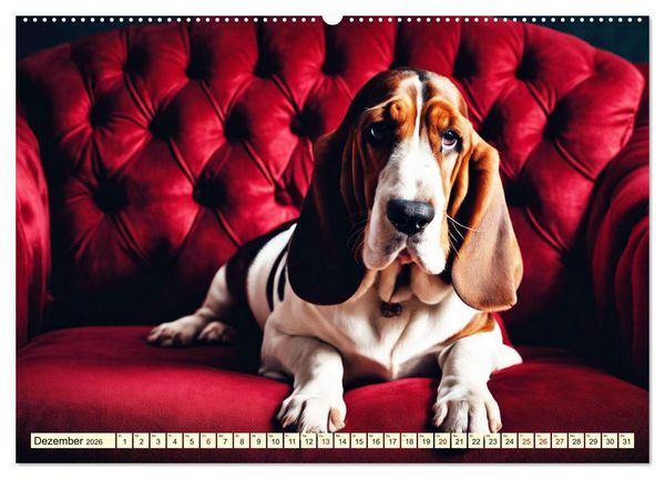 Produktbild: Basset Hound - unverkennbar (hochwertiger Premium Wandkalender 2026 DIN A2 quer), Kunstdruck in Hochglanz