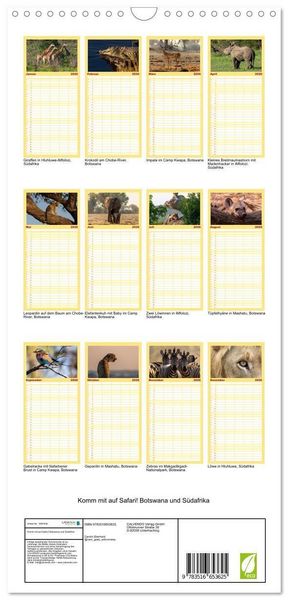 Produktbild: Familienplaner 2026 - Komm mit auf Safari! Botswana und S&uuml;dafrika mit 5 Spalten (Wandkalender, 21 x 45 cm) CALVENDO