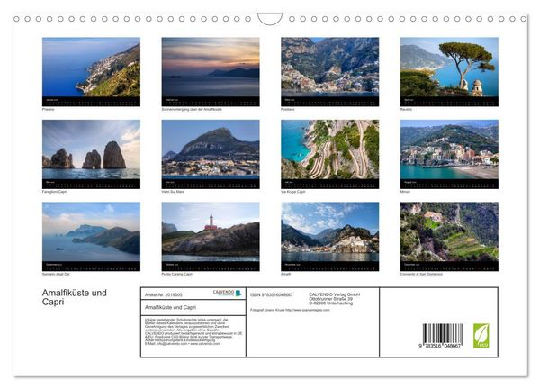 Produktbild: Amalfik&uuml;ste und Capri (Wandkalender 2026 DIN A3 quer), CALVENDO Monatskalender