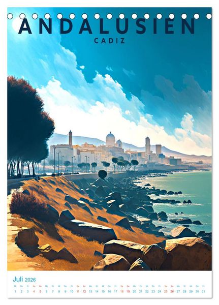 Produktbild: Andalusien - Old School Poster Style (Tischkalender 2026 DIN A5 hoch), CALVENDO Monatskalender