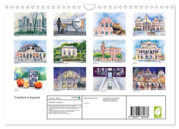 Produktbild: Frankfurt in Aquarell (Wandkalender 2026 DIN A4 quer), CALVENDO Monatskalender