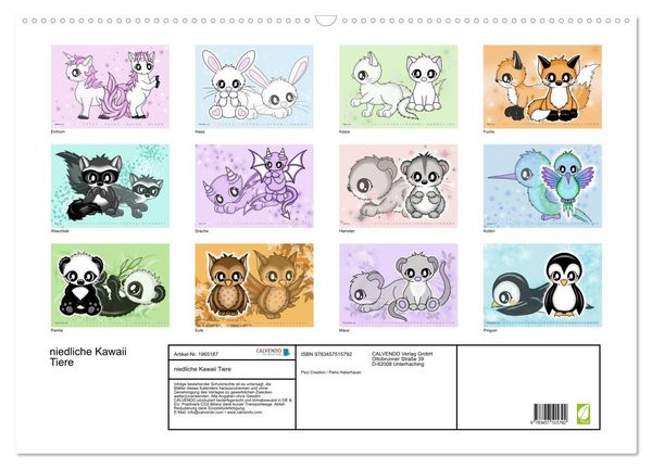 Produktbild: niedliche Kawaii Tiere (Wandkalender 2026 DIN A2 quer), CALVENDO Monatskalender