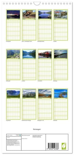 Produktbild: Familienplaner 2026 - Norwegen mit 5 Spalten (Wandkalender, 21 x 45 cm) CALVENDO