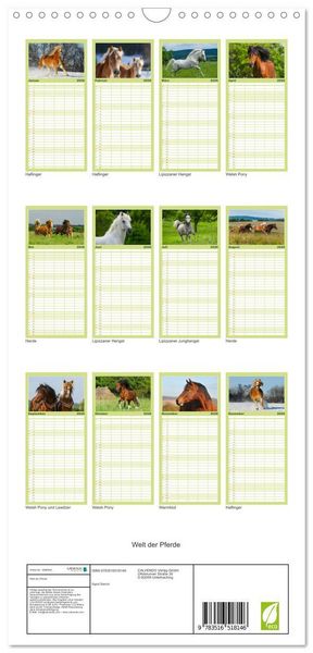 Produktbild: Familienplaner 2026 - Welt der Pferde mit 5 Spalten (Wandkalender, 21 x 45 cm) CALVENDO