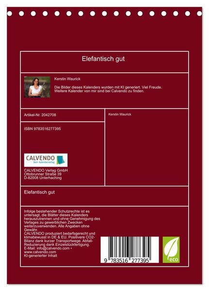 Produktbild: Elefantisch gut (Tischkalender 2026 DIN A5 hoch), CALVENDO Monatskalender