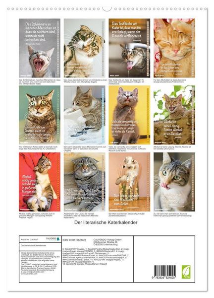 Produktbild: Der literarische Katerkalender (hochwertiger Premium Wandkalender 2027 DIN A2 hoch), Kunstdruck in Hochglanz