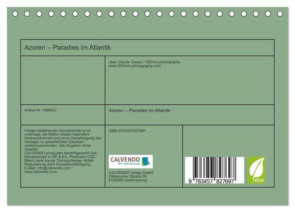 Produktbild: Azoren &ndash; Paradies im Atlantik (Tischkalender 2026 DIN A5 quer), CALVENDO Monatskalender