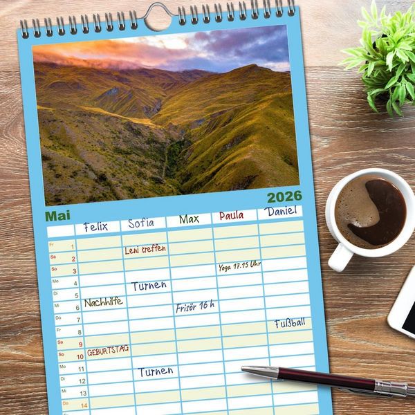 Produktbild: Familienplaner 2026 - Neuseeland Luftaufnahmen mit 5 Spalten (Wandkalender, 21 x 45 cm) CALVENDO