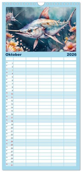 Produktbild: Familienplaner 2026 - Meereskreaturen - Lebendige Unterwasserwelt mit 5 Spalten (Wandkalender, 21 x 45 cm) CALVENDO