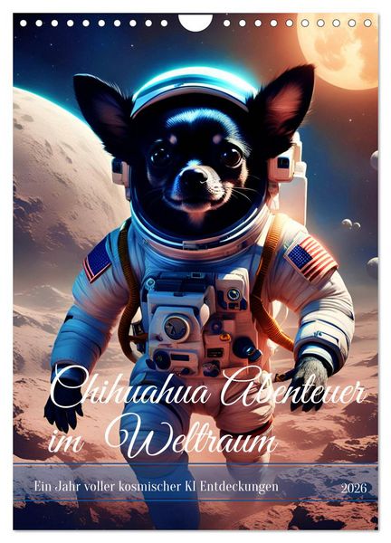 Produktbild: Chihuahua Abenteuer im Weltraum (Wandkalender 2026 DIN A4 hoch), CALVENDO Monatskalender