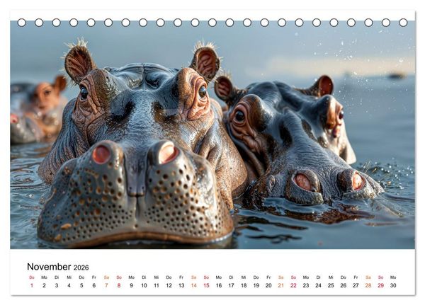 Produktbild: Flusspferde - die stillen Giganten (Tischkalender 2026 DIN A5 quer), CALVENDO Monatskalender