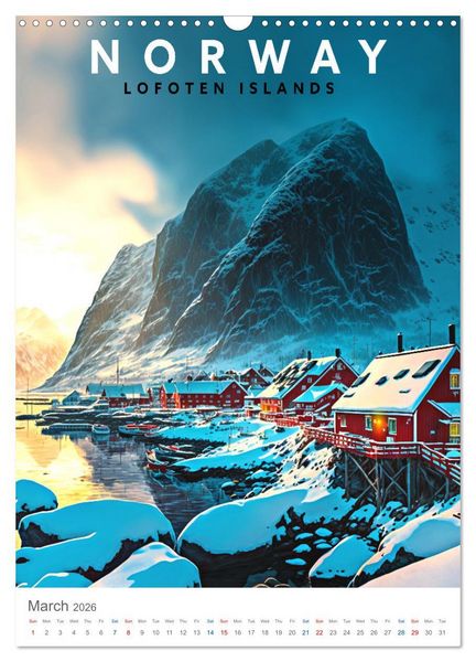 Produktbild: Lofoten Islands - Old School Poster Style (Wall Calendar 2026 DIN A3 portrait), CALVENDO 12 Month Wall Calendar