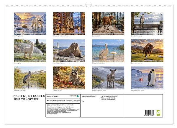 Produktbild: NICHT MEIN PROBLEM - Tiere mit Charakter (Wandkalender 2027 DIN A2 quer), CALVENDO Monatskalender