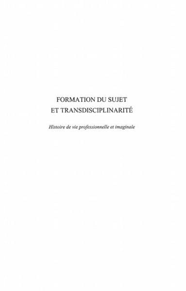 Produktbild: Formation du sujet et transdisciplinarite