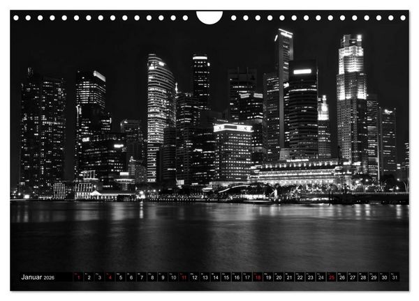 Produktbild: Singapur - Impressionen in schwarz - weiss (Wandkalender 2026 DIN A4 quer), CALVENDO Monatskalender