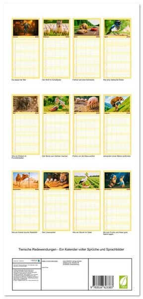 Produktbild: Familienplaner 2026 - Tierische Redewendungen - Ein Kalender voller Spr&uuml;che und Sprachbilder mit 5 Spalten (Wandkalender, 21 x 45 cm) CALVENDO