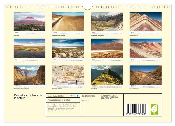 Produktbild: P&eacute;rou Les couleurs de la nature (Calendrier mural 2027 DIN A4 vertical), CALVENDO calendrier mensuel