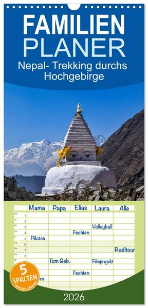 Produktbild: Familienplaner 2026 - Nepal- Trekking durchs Hochgebirge mit 5 Spalten (Wandkalender, 21 x 45 cm) CALVENDO