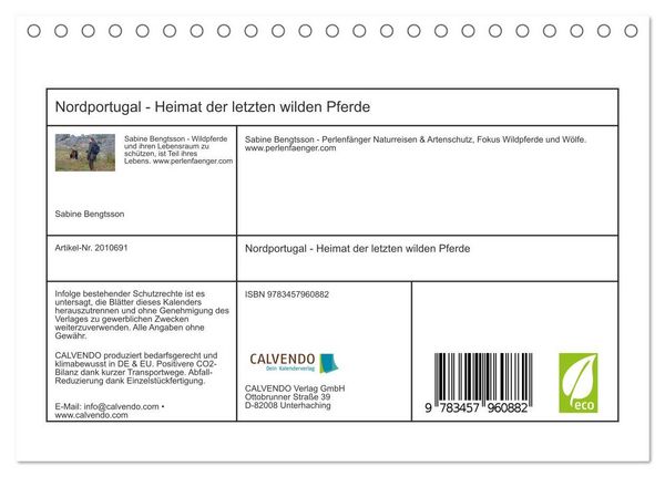 Produktbild: Nordportugal - Heimat der letzten wilden Pferde (Tischkalender 2026 DIN A5 quer), CALVENDO Monatskalender