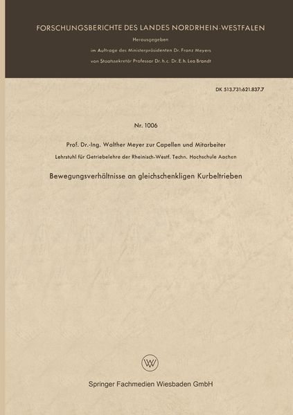 Produktbild: Bewegungsverh&auml;ltnisse an gleichschenkligen Kurbeltrieben