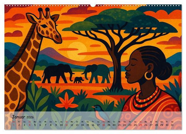 Produktbild: AFRIKA VIBES &ndash; Zw&ouml;lf Bilder voll Stolz, Leben und Licht (hochwertiger Premium Wandkalender 2026 DIN A2 quer), Kunstdruck in Hochglanz