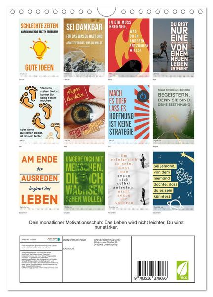 Produktbild: Dein monatlicher Motivationsschub: Das Leben wird nicht leichter, Du wirst nur st&auml;rker. (Wandkalender 2026 DIN A4 hoch), CALVENDO Monatskalender