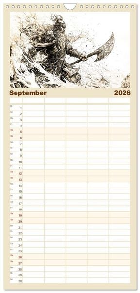 Produktbild: Familienplaner 2026 - G&ouml;tter der Wikinger - Skizzen zur Welt der Nordischen Mythologie mit 5 Spalten (Wandkalender, 21 x 45 cm) CALVENDO