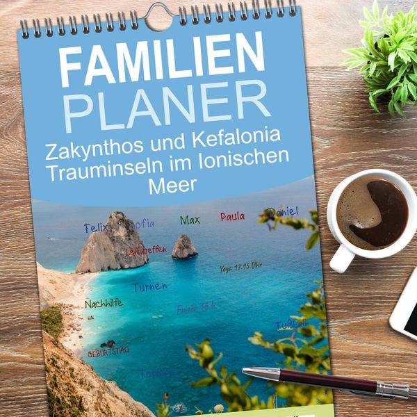 Produktbild: Familienplaner 2026 - Zakynthos und Kefalonia Trauminseln im Ionischen Meer mit 5 Spalten (Wandkalender, 21 x 45 cm) CALVENDO