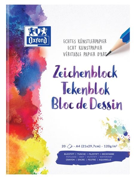 Oxford Zeichenblock A4 blanko, 20 Blatt, 120 g/m² echtes Künstlerpapier