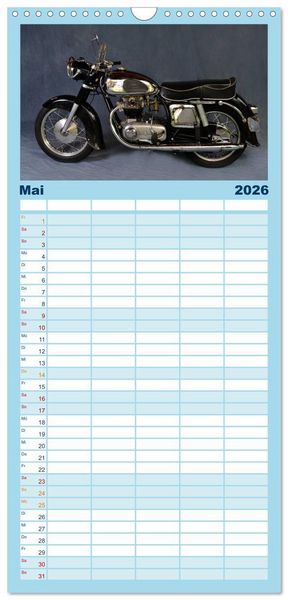 Produktbild: Familienplaner 2026 - Deutsche Motorrad Oldtimer mit 5 Spalten (Wandkalender, 21 x 45 cm) CALVENDO