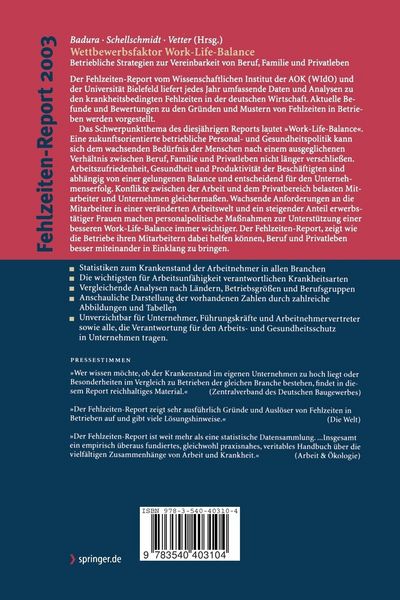 Produktbild: Fehlzeiten-Report 2003