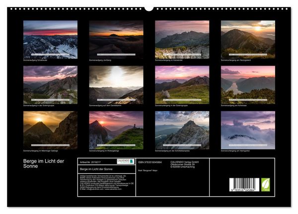 Produktbild: Berge im Licht der Sonne (hochwertiger Premium Wandkalender 2026 DIN A2 quer), Kunstdruck in Hochglanz