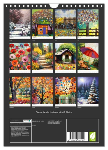 Produktbild: Gartenlandschaften - Ki trifft Natur (Wandkalender 2026 DIN A4 hoch), CALVENDO Monatskalender